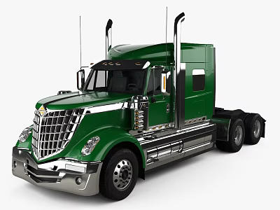 Green Semi Truck With Chrome Grille Sleek Cab Design Large Wheels And Antennas 3d model