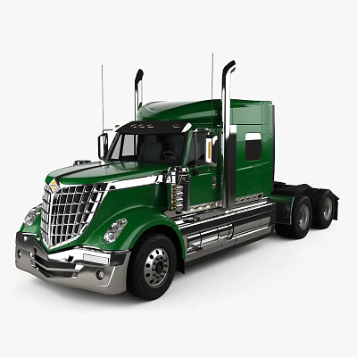 Green Semi Truck With Chrome Grille Sleek Cab Design Large Wheels And Antennas 3d model