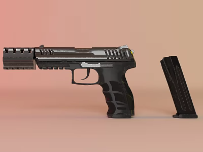 Black Modern Pistol With Tactical Rail Detachable Magazine And Ergonomic Grip 3d model