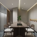 Modern Office Meeting Room With Long Table Chairs Green Plant Glass Partitions And Light Walls