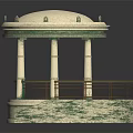 Ornate Stone Round Gazebo Structure With Columns Railings Steps And Green Decorations