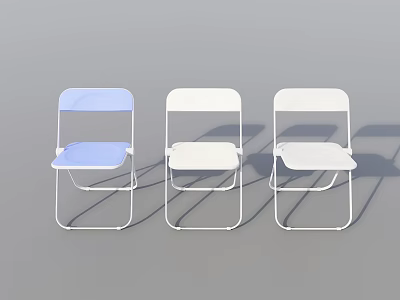 Modern Foldable Public Chairs With Blue And White Seats And Metal Frames 3d model
