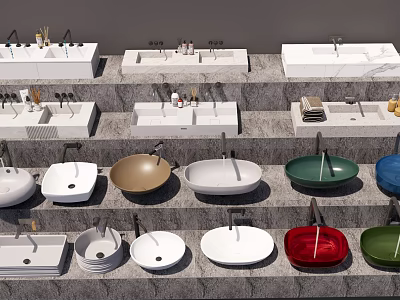 Assorted Colorful Washbasins With Round Square Shapes And Modern Designs For Bathroom 3d model