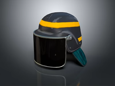 Black Safety Helmet With Yellow Stripe And Protective Face Shield Design 3d model