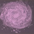 Spiral Galaxy in Deep Space with Bright Core Pink and Blue Nebulas and Scattered Stars