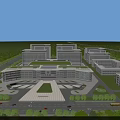 Modern Hospital Building Complex With Entrance Plaza And Surrounded By Green Trees
