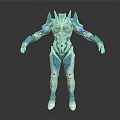 Futuristic Blue And White Tech Inspired Armored Humanoid Figure With Sleek Design Details