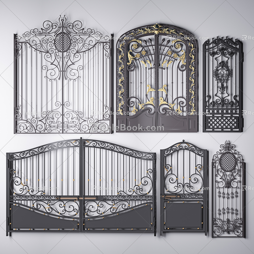 European-style gate villa wrought iron gate 3d model