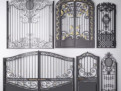 Ornate Wrought Iron Gates With Intricate Decorative Patterns And Gold Accents 3d model