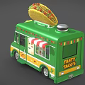 Green Taco Truck with Large Taco on Top TACO Sign and Decorative Patterns