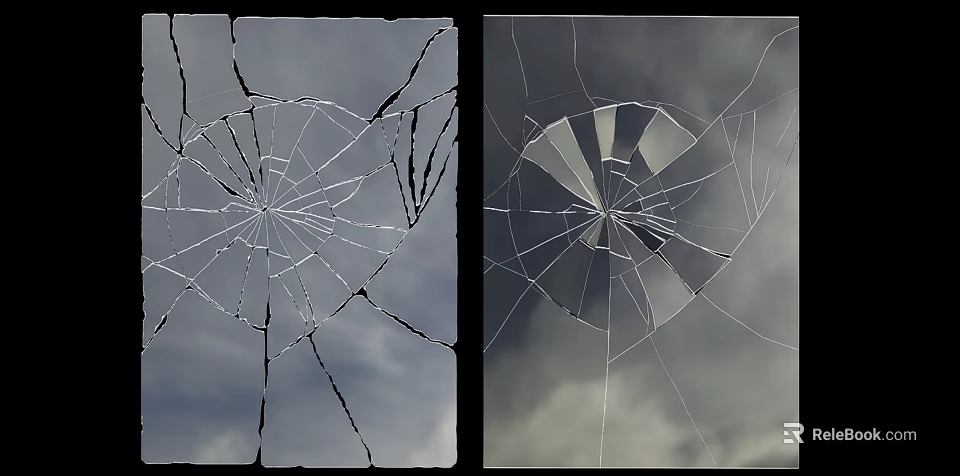 Broken Glass With Spiderweb Cracks And Sky Background In Two 3d model