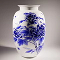 Elegant Ceramic Vase with Blue and White Peony Flower Pattern Design 3d model