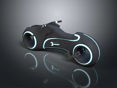 Futuristic Motorcycle With Neon Blue Glowing Wheels And Streamlined Black Body Design 3d model
