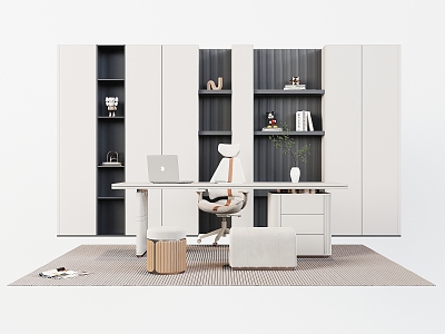 Modern Study Bookcase Manager's Room Bookcase Bookshelf Desk Writing Desk Boss Desk Display Bookcase Book Ornaments 3d model