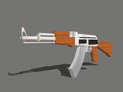 Classic AK Style Assault Rifle With Wooden Stock And Silver Metal Components 3d model