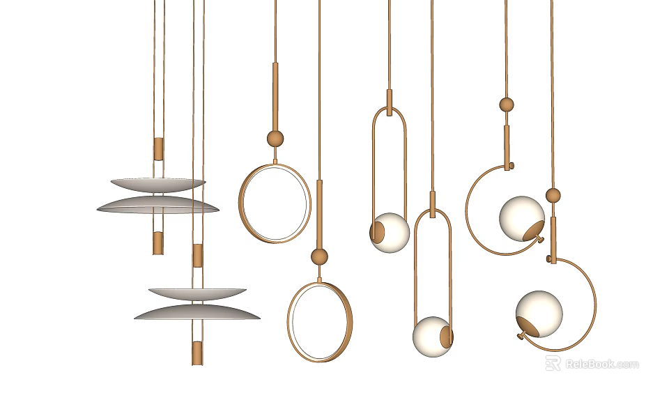 Modern Pendant Lights With Diverse Shapes Metal Frames And Glass Balls 3d model 