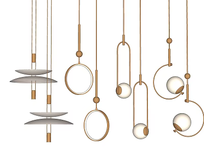 Modern Pendant Lights With Diverse Shapes Metal Frames And Glass Balls 3d model