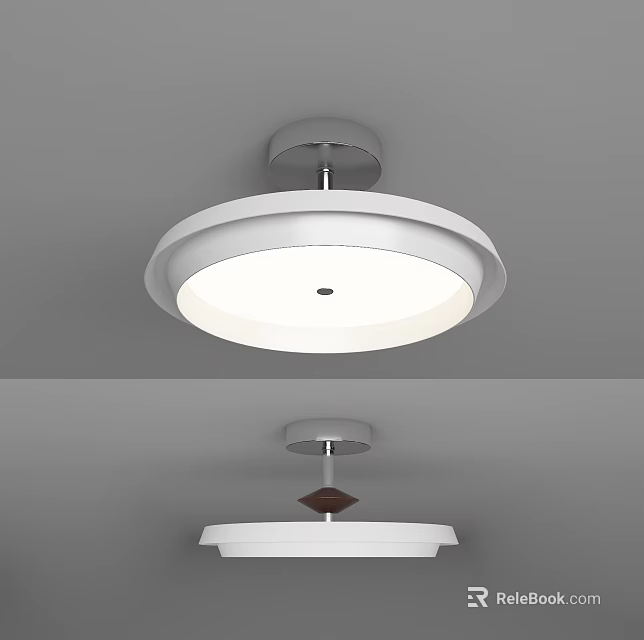 Modern Sleek Round Ceiling Light With White Shade And Metal Base Design 3d model