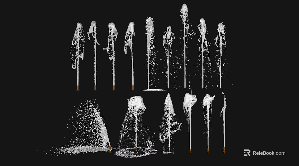Various Fountain Water Spray Patterns and Jet Shapes for Garden Design 3d model 