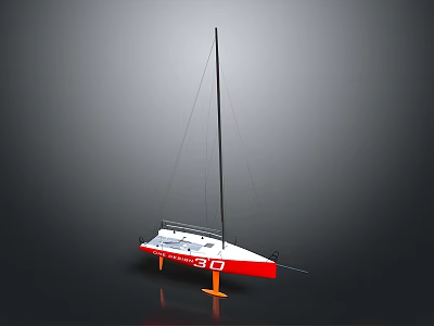 White And Red Sailboat Model With Number 30 On Orange Display Stand 3d model