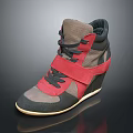 High Top Wedge Shoes Gray Red Black With Laces Red Straps And Light Sole