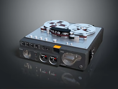 Vintage Reel to Reel Tape Recorder With Dual Tape Reels Control Knobs And Audio Indicators 3d model