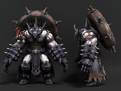 Game Movie Character With Ornate Spiked Armor Muscular Build Horned Helmet And Tattered Cape 3d model
