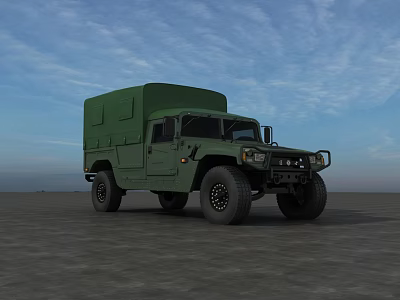 Green Military Truck With Large Tires On Open Ground Under Blue Sky 3d model