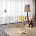 Modern Interior With Transparent And Yellow Acrylic Chairs White Blinds Floor Lamp And Round Rug
