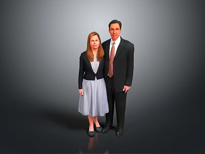 Two People In Formal Attire Standing Against Gray Background 3d model