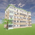 Multi Story Residential Building With Air Conditioners And Tree On Green Grass Field