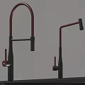 Two Red And Black Modern Kitchen Faucets Mounted On Countertop With Sleek Design