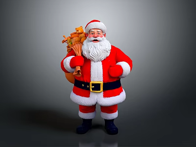 Traditional Santa Claus Figure In Red And White Outfit With Gift Sack 3d model