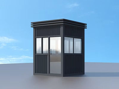 Black Modern Security Booth Structure With Glass Windows And Blue Sky Background 3d model