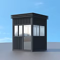 Black Modern Security Booth Structure With Glass Windows And Blue Sky Background 3d model