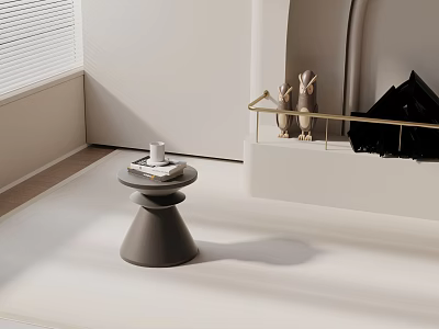 Gray Conical Side Table with Book and Cup on Top in Modern Minimalist Living Room 3d model