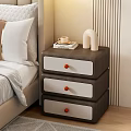 Stylish Black And White Bedside Table With Red Knobs Coffee Cup Book And Decorative Accent 3d model