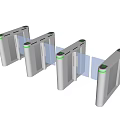 Public Facility Access Control Turnstiles With Silver Body Glass Barriers And Green Indicators