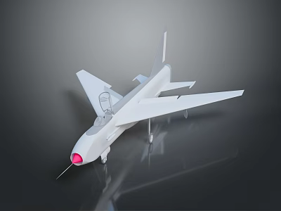 White Model Airplane With Red Nose Cockpit Wings Tail Dark Background And Reflection 3d model
