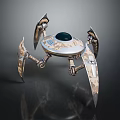 Sci-Fi Alien Character Piloting Metallic Craft With Blue Core And Multiple Mechanical Legs 3d model