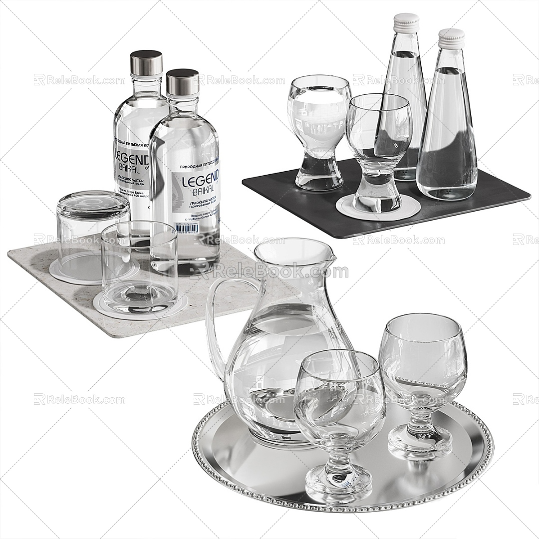 Tea Set Water Cup Water Kettle Table Ornaments Glass Decorations 3d model