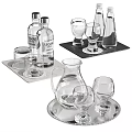 Elegant Bottles And Glassware With Serving Tray Carafe And Coasters