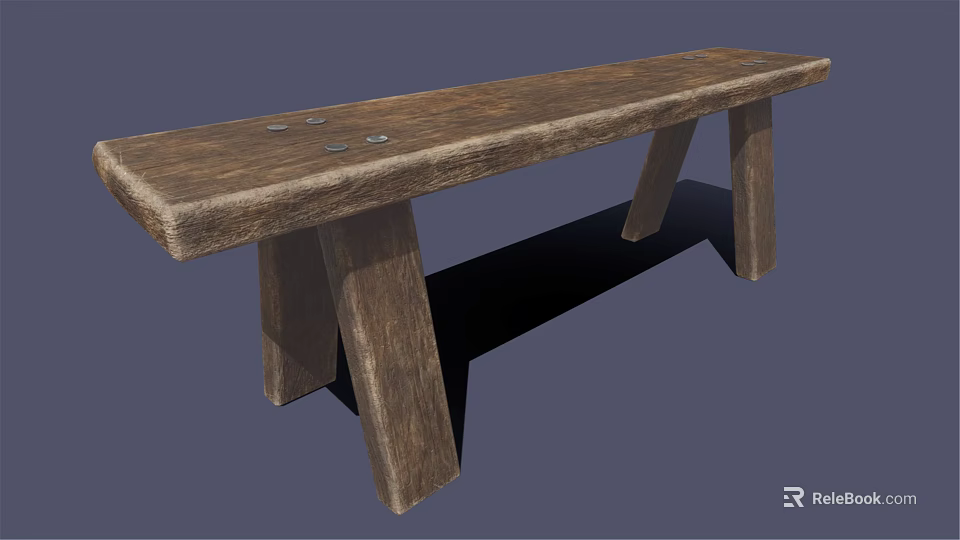 Sturdy Wooden Public Bench With Long Seat Simple Design And Natural Wood Grain 3d model 