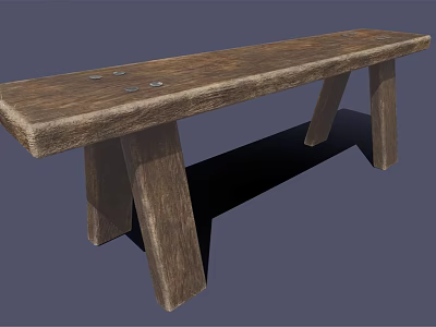 Sturdy Wooden Public Bench With Long Seat Simple Design And Natural Wood Grain 3d model