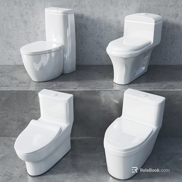 Modern White Toilets In Various Styles For Home Bathroom On Gray Steps 3d model 