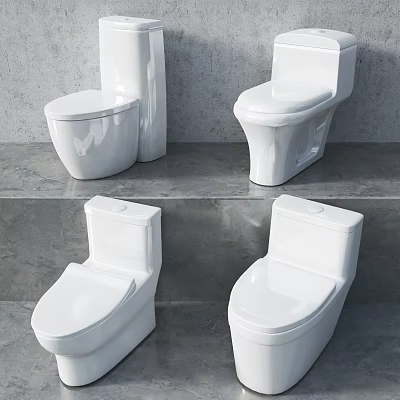 Modern White Toilets In Various Styles For Home Bathroom On Gray Steps 3d model