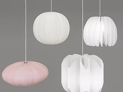 Modern Paper Pendant Lights in White and Pink with Round Petal and Oval Shapes 3d model