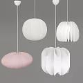 Modern Paper Pendant Lights in White and Pink with Round Petal and Oval Shapes