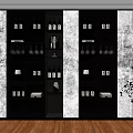 Modern Black Wine Cabinet With Multiple Shelves Storing Wine Bottles And Glasses