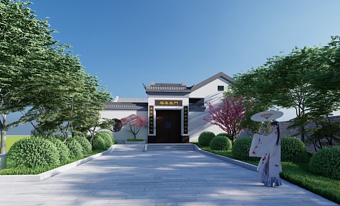 New Chinese Style Single-family Villa Courtyard Home Landscape 3d model